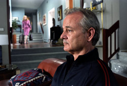 Bill Murray con Julie Delpy sullo sfondo in una scena di Broken Flowers