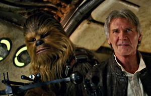 Peter Mayhew ed Harrison Ford in Star Wars - Il risveglio della Forza