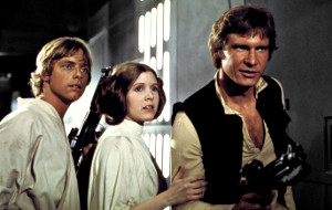 Mark Hammill, Carrie Fisher e Harrison Ford in Guerre Stellari - Una nuova speranza