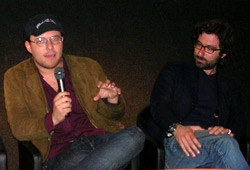 Il regista Giacomo Martelli e il produttore Paolo Rossetti durante la conferenza stampa di In ascolto - The Listening