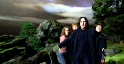 Alan Rickman con Emma Watson, Rupert Grint e Daniel Radcliffe in Harry Potter e il prigioniero di Azkaban