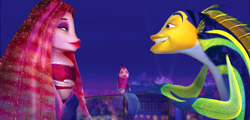 Lola e Oscar con Angie sullo sfondo in Shark Tale