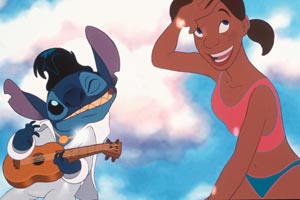 Stitch-Elvis e una fan scatenata in una scena di Lilo & Stitch