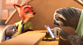 Judy, Nick e Flash in una scena di Zootropolis
